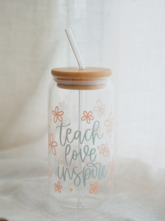 Teach Love Inspire (Pastel) Glass Cup