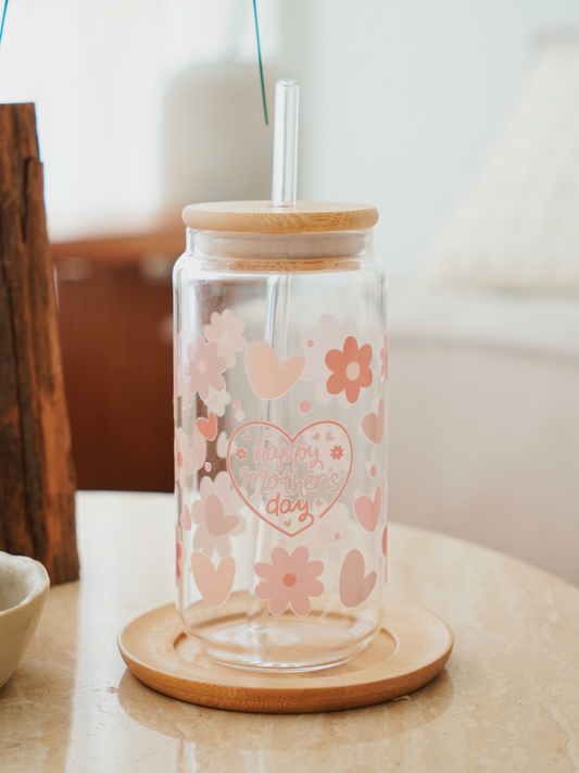 Mother's Day Heart Frame Glass Cup