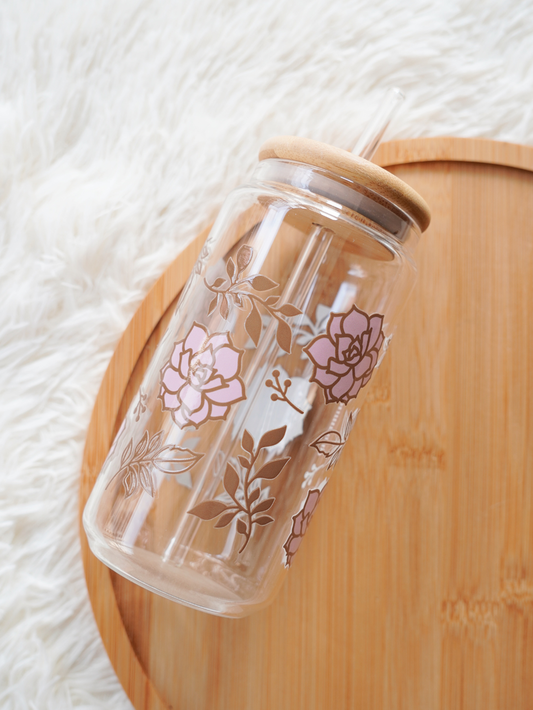 Rosy Blossom Glass Cup