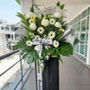 Thoughts of Peace Condolences Flower Stand - Yellow lilies, white gerbera, 160cm sympathy arrangement KL Selangor Johor Bahru Malaysia