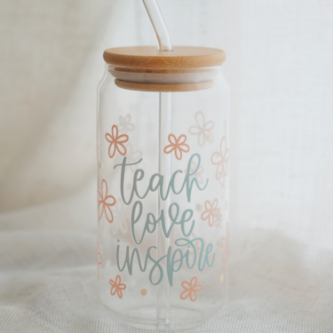 Teach Love Inspire (Pastel) Glass Cup