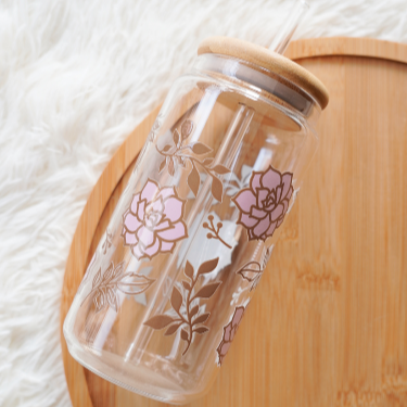 Rosy Blossom Glass Cup