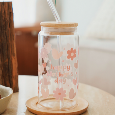 Mother's Day Hearts & Flowers Glass Cup