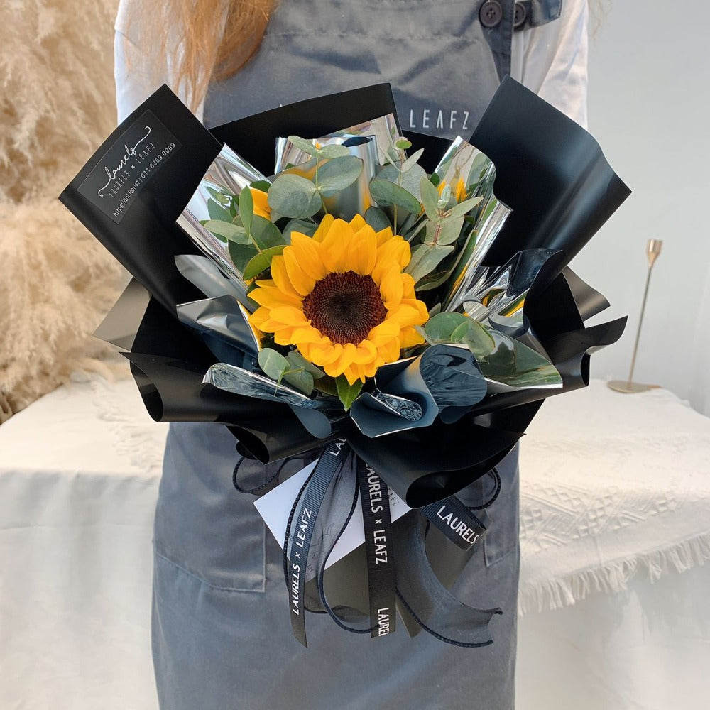 Dark Romance Sunflower Bouquet - Bold passion artistic depth, dramatic tones radiant blooms, unique sophisticated gift KL Johor
