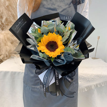 Dark Romance Sunflower Bouquet - Bold passion artistic depth, dramatic tones radiant blooms, unique sophisticated gift KL Johor