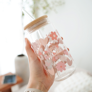 Mother's Day Hearts & Flowers Glass Cup