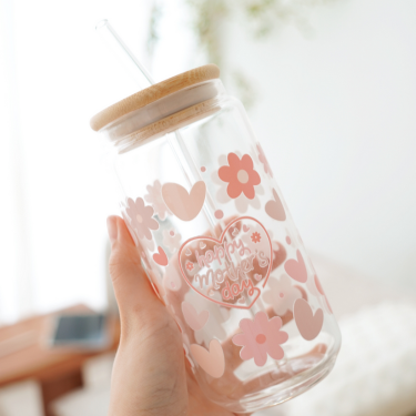 Mother's Day Heart Frame Glass Cup