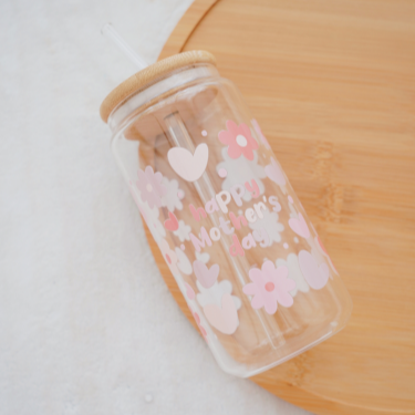 Mother's Day Hearts & Flowers Glass Cup | Laurels & Leafz