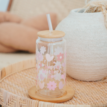 Mother's Day Hearts & Flowers Glass Cup