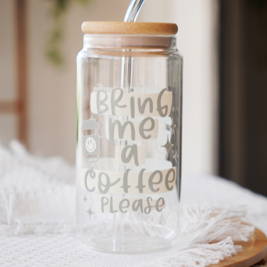 Bring Me Coffee Glass Cup | Laurels & Leafz