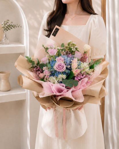 Bubble Hydrangea Ocean Song Rose Bouquet