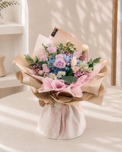 Bubble Hydrangea Ocean Song Rose Bouquet