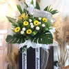 In Loving Honor Condolences Flower Stand - Yellow lilies, yellow gerberas, 160cm sympathy arrangement KL Selangor Johor Bahru Malaysia