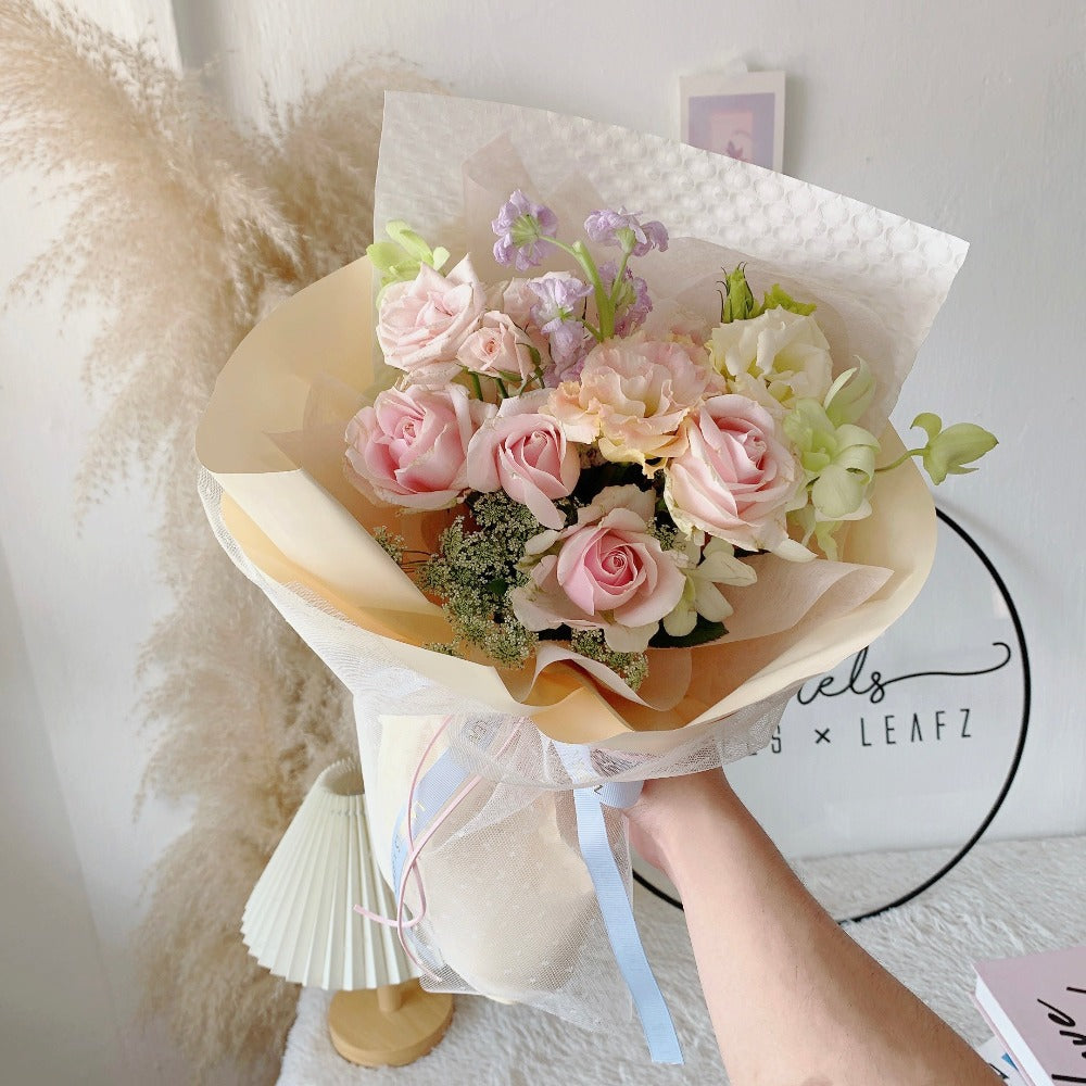 Beige Serenity Mix Flower Bouquet | Laurels & Leafz