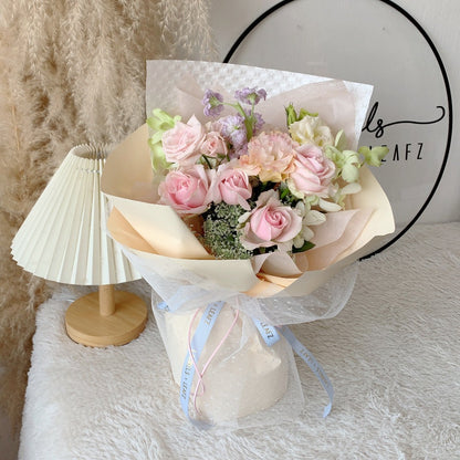 Beige Serenity Mix Flower Bouquet | Laurels & Leafz