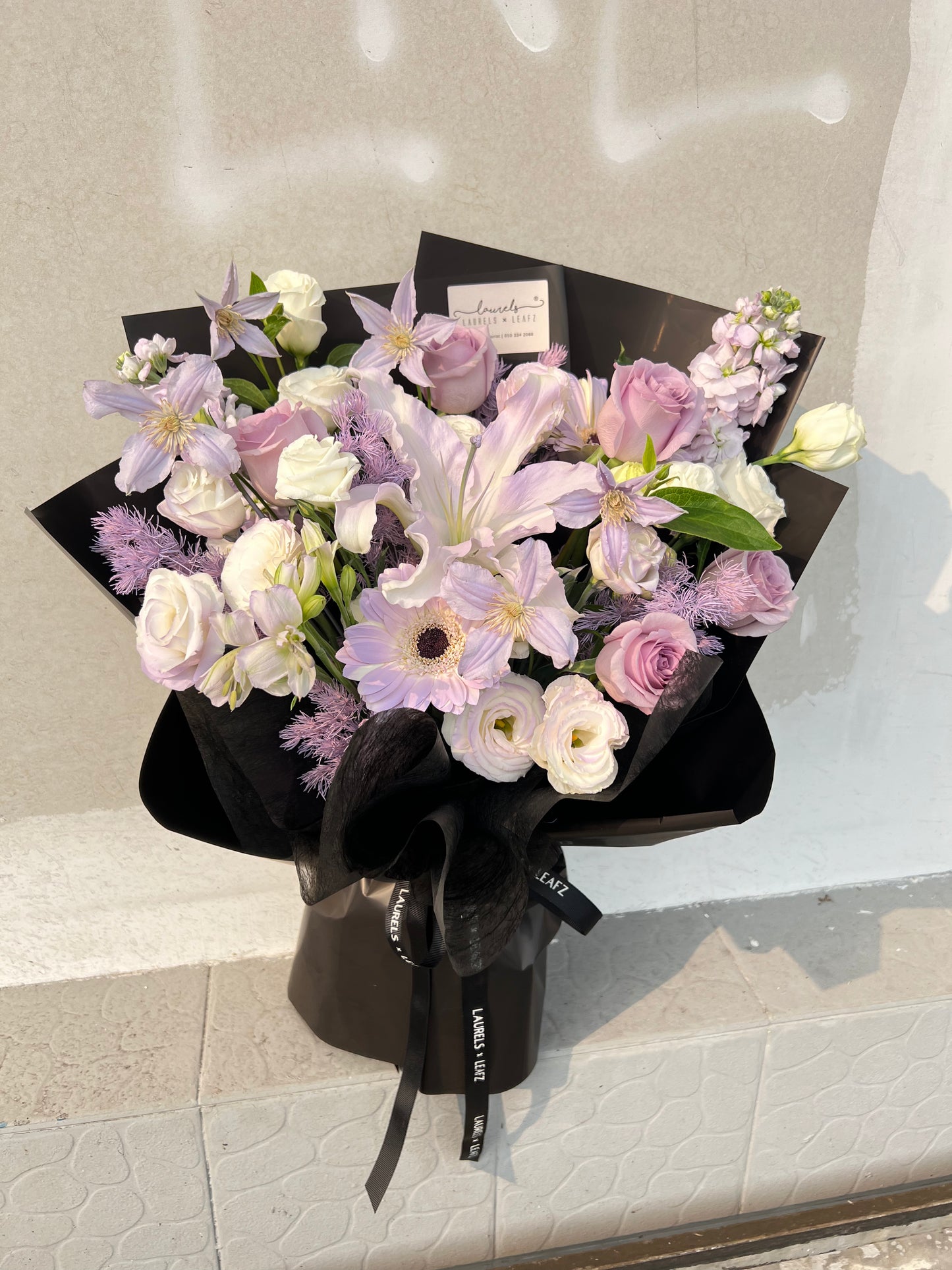 Noir Fleur | Pastel Purple Rose Bouquet with Lilies