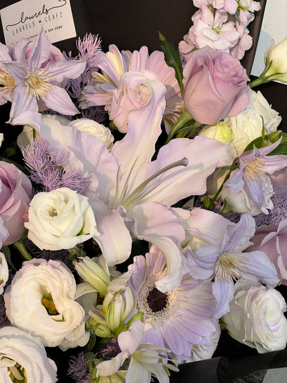 Noir Fleur | Pastel Purple Rose Bouquet with Lilies