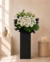 Iris Condolences Flower Stand - White gerberas, pom poms, ping pongs, 160cm sympathy arrangement KL Selangor Johor Bahru Malaysia