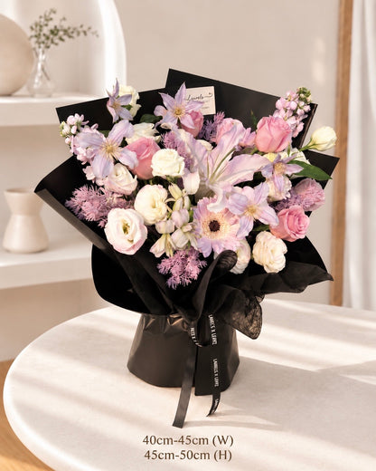 Noir Fleur | Pastel Purple Rose Bouquet with Lilies