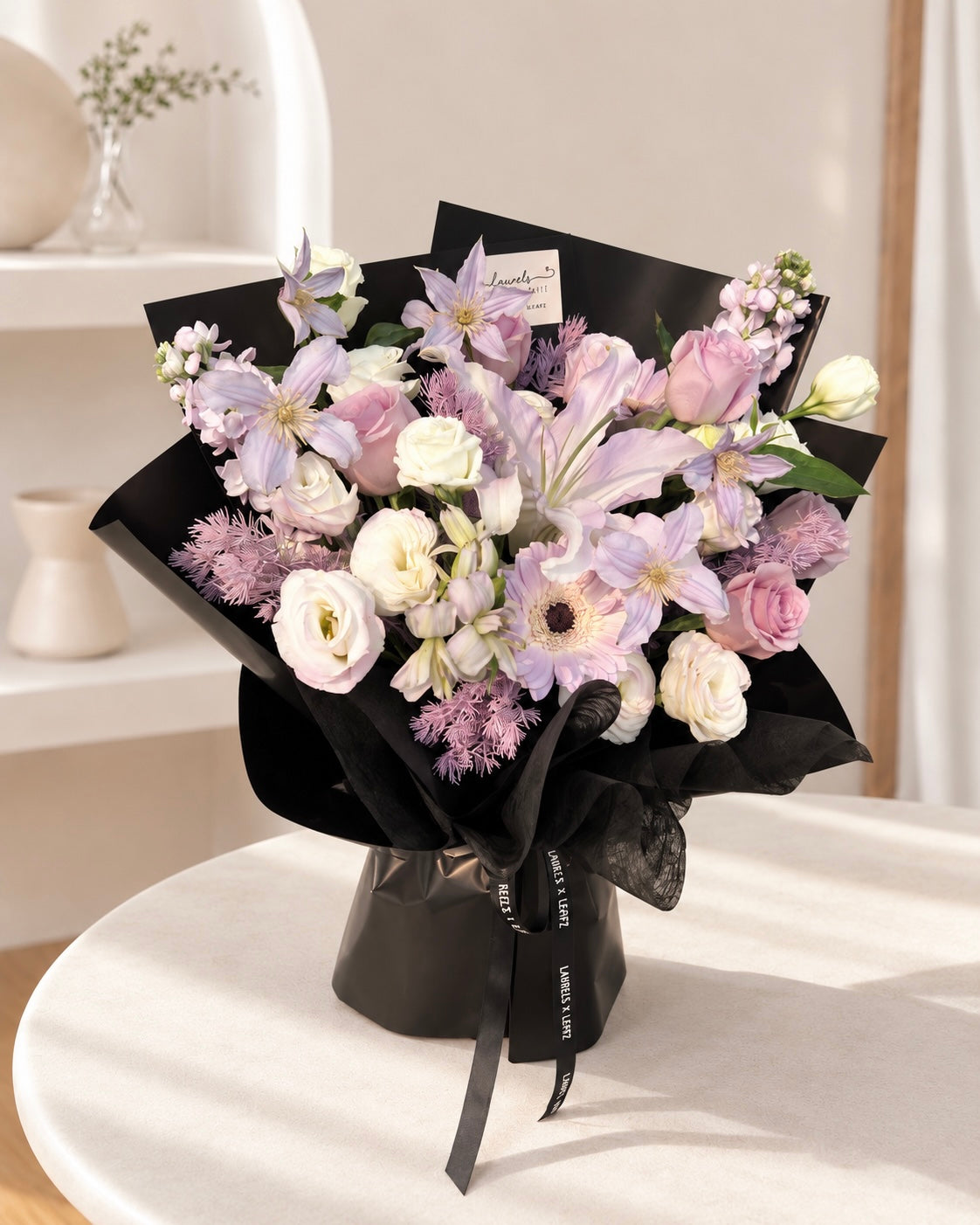 Noir Fleur | Pastel Purple Rose Bouquet with Lilies
