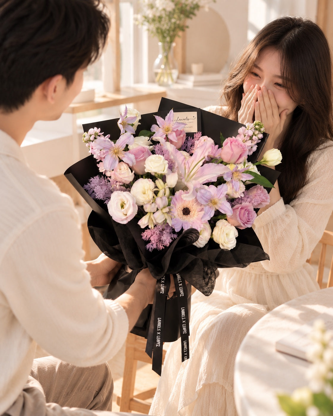Noir Fleur | Pastel Purple Rose Bouquet with Lilies