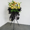 Dawn's Caress Condolences Flower Stand - Cream gerberas, white papermums, golden sunflowers, 160cm memorial arrangement KL Selangor Johor Bahru Malaysia