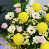 Premium condolences flower stand with sympathy arrangement ready for funeral or memorial services