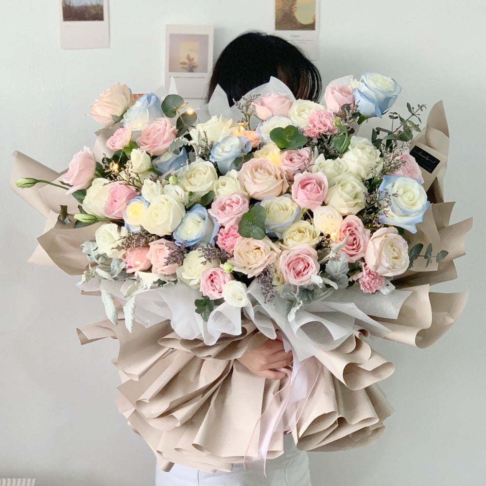 Pastel Love Luxury Bouquet - Harmonious pastel romance, 50+ stems delicate hues refined beauty, proposal luxury KL Johor