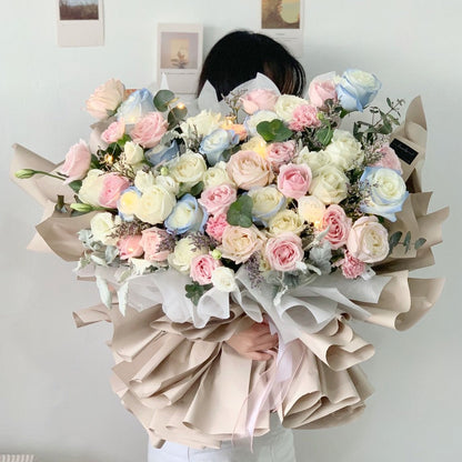 Pastel Love Luxury Bouquet - Harmonious pastel romance, 50+ stems delicate hues refined beauty, proposal luxury KL Johor