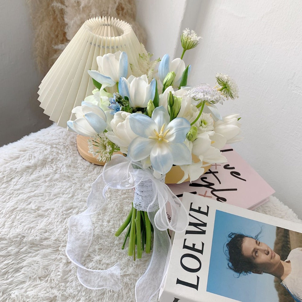 Cerelia Ice Blue Tulip Bridal Bouquet | Laurels & Leafz