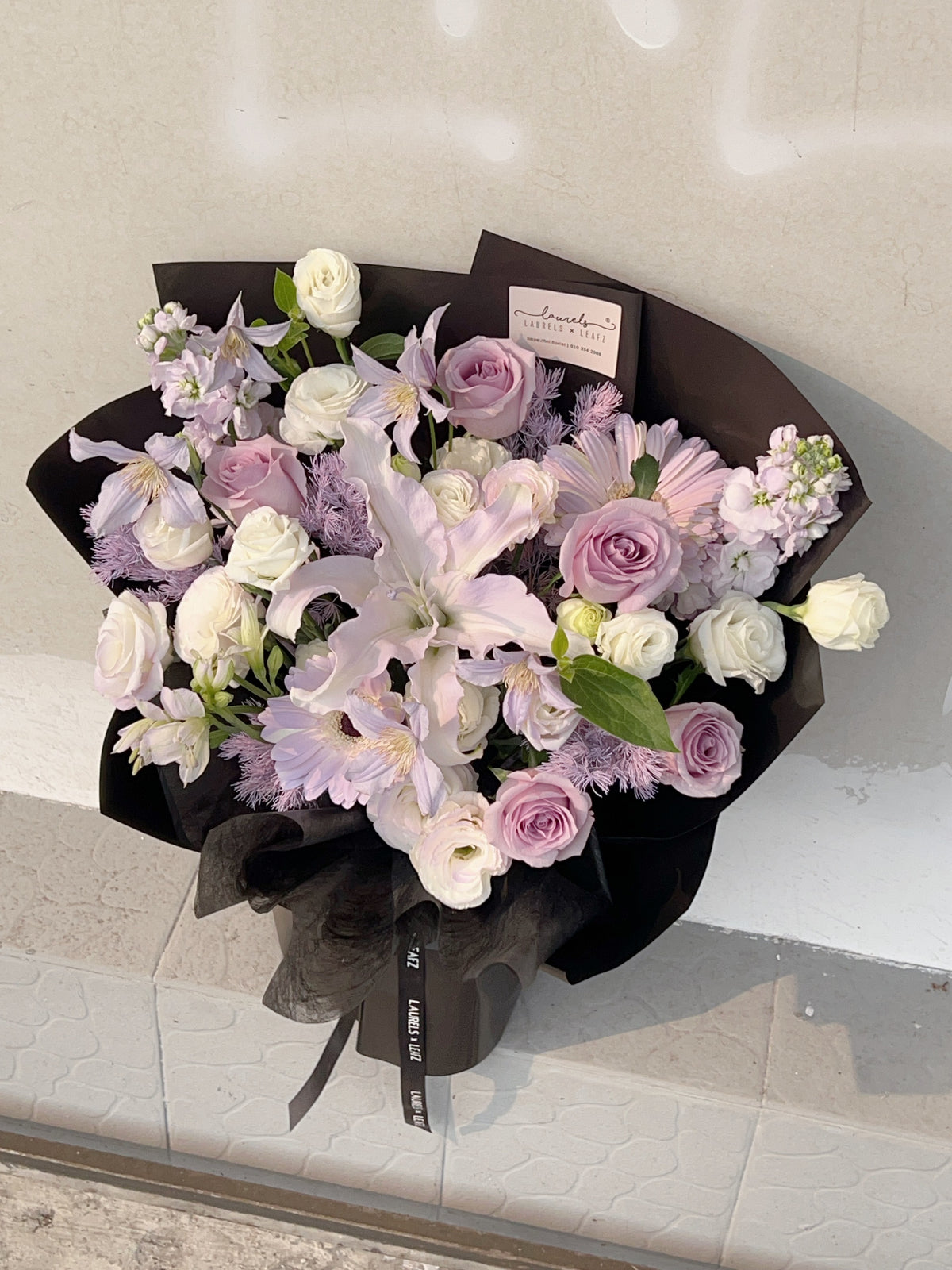 Noir Fleur | Pastel Purple Rose Bouquet with Lilies
