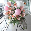 Phoebe Modern and Stylish Opening Flower Stand - Modern elegance flair, creamy roses peachy tones, contemporary grand opening arrangement