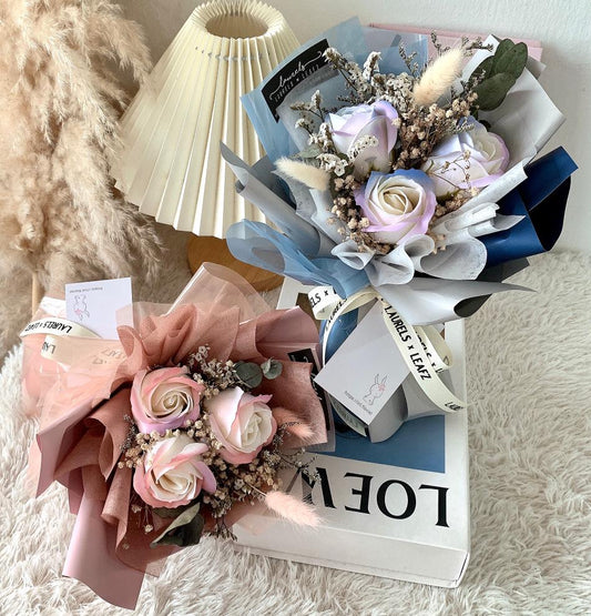 Aurora Rosey Soap Flower Bouquet - Blue & Pink | L&L Florist in JB