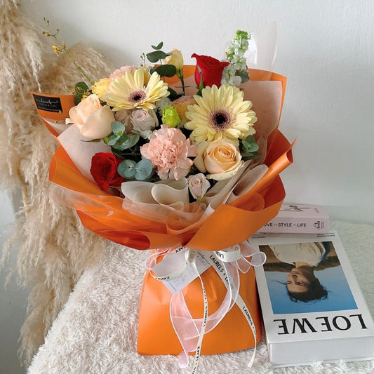 Orange Delight Mix Flower Bouquet | Laurels & Leafz